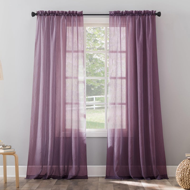 No. 918 Erica Crushed Sheer Voile Rod Pocket Curtain Panel, 51" x 63", Purple - Image 1